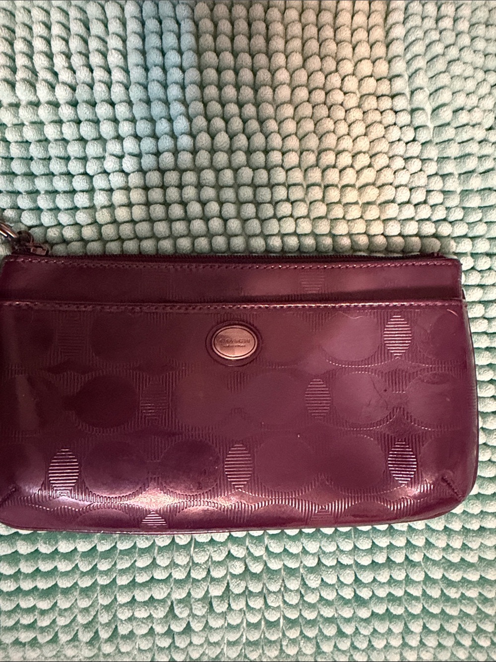Coach Plum Patent Signature Wristlet